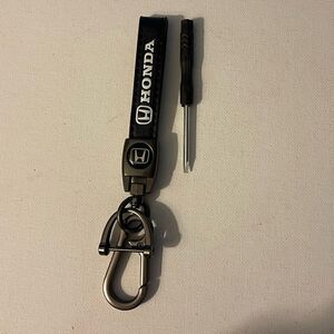 Honda Logo Key Fob Keychain in Black Leather NWT